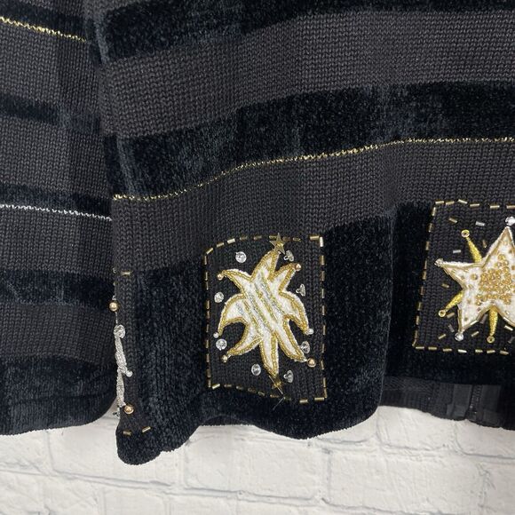 Jack B Quick Cardigan Women Medium Black Beaded Embroidered Christmas Holiday - Picture 6 of 13